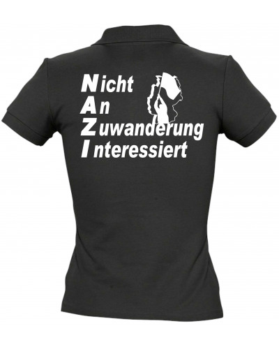 Besticktes Damen Poloshirt (Nicht an Zuwanderung interessiert, Fahne)