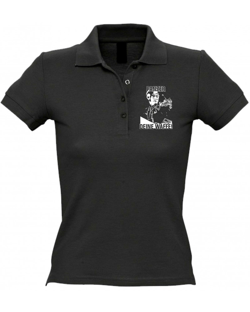 Besticktes Damen Poloshirt (Panzer, deine Waffe!)