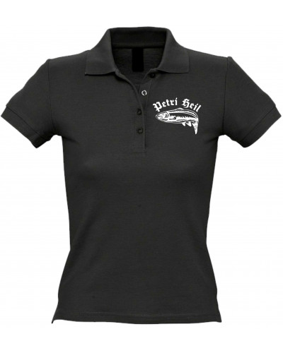 Besticktes Damen Poloshirt (Petri Heil)