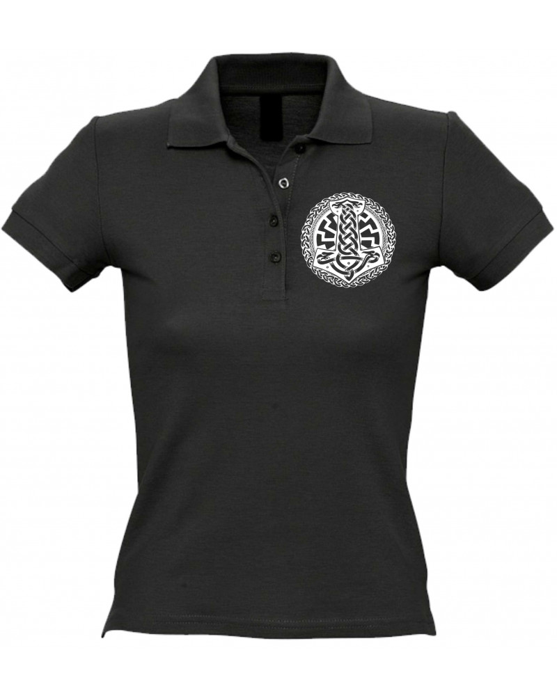 Besticktes Damen Poloshirt (Schwarze Sonne, Thorhammer)