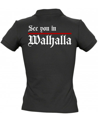 Besticktes Damen Poloshirt (See you in Walhalla, Strich)
