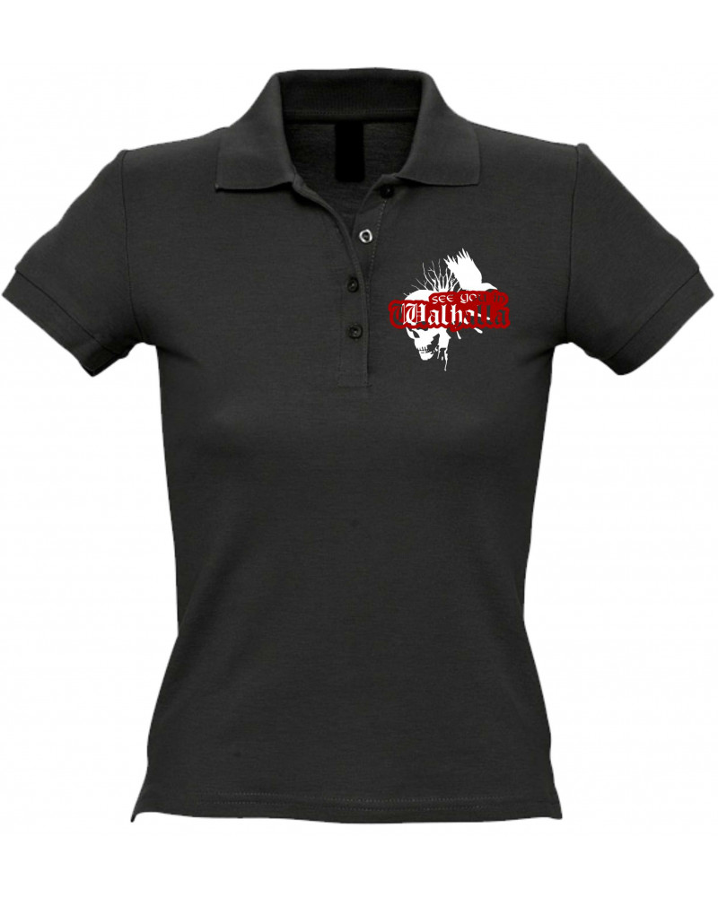 Besticktes Damen Poloshirt (See you in Walhalla, Totenkopf)