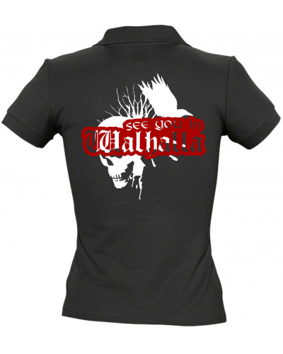 Besticktes Damen Poloshirt (See you in Walhalla, Totenkopf)