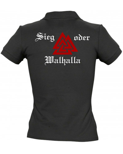 Besticktes Damen Poloshirt (Sieg oder Walhalla)
