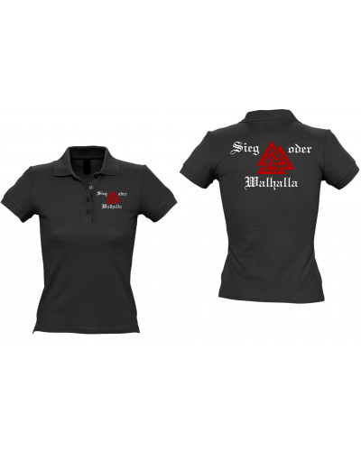 Besticktes Damen Poloshirt (Sieg oder Walhalla)