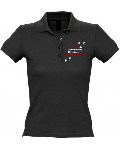 Besticktes Damen Poloshirt (Stoppt Tierversuche, nehmt Kinderschänder)
