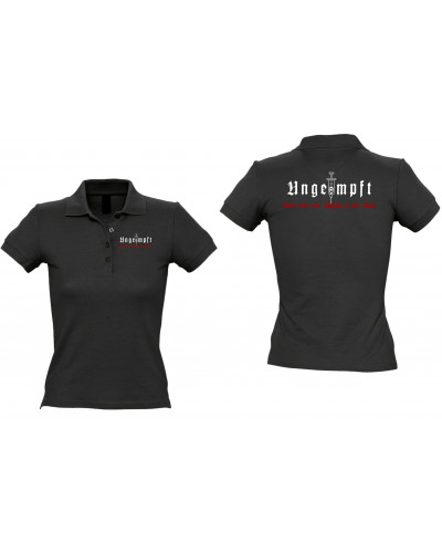 Besticktes Damen Poloshirt (Ungeimpft, Steckt euch eure Impfung in den Arsch)