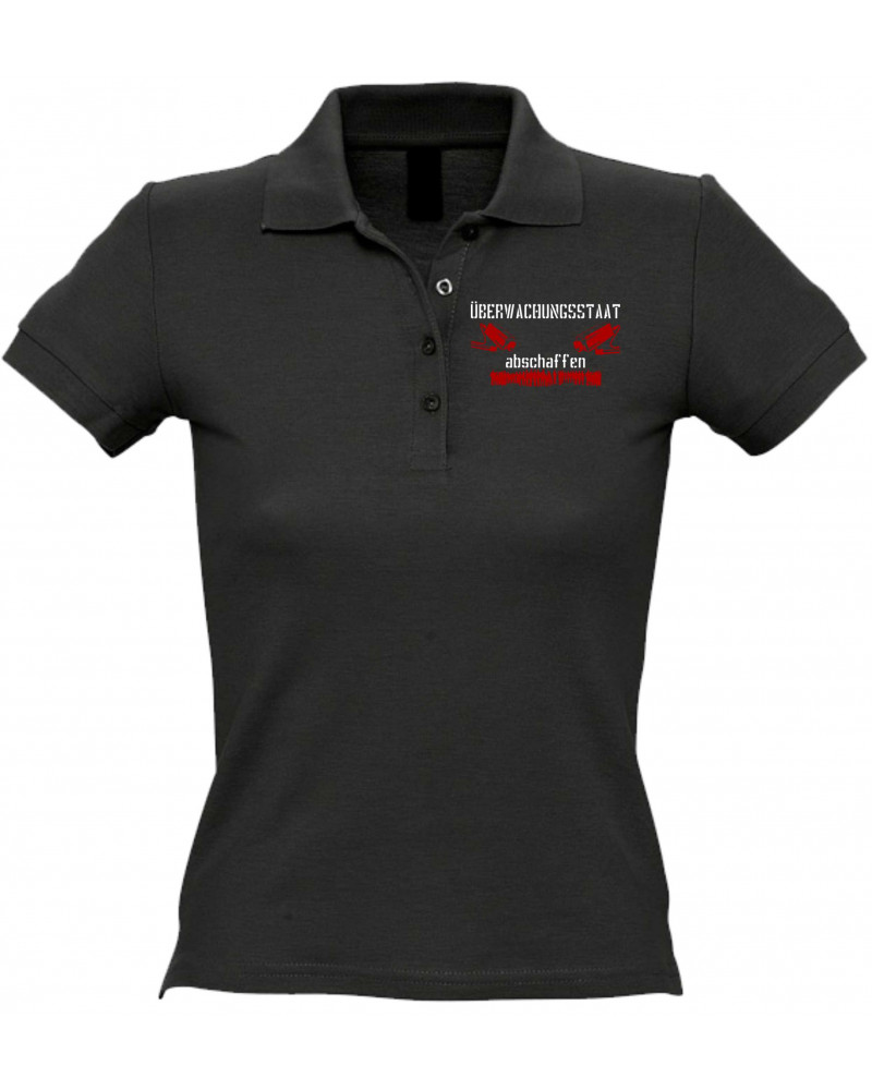 Besticktes Damen Poloshirt (Überwachungsstaat abschaffen)