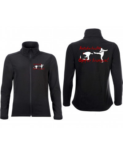 Bestickte Damen Softshell Jacke "2 Lagen" (Antifa heißt Opfer bringen)