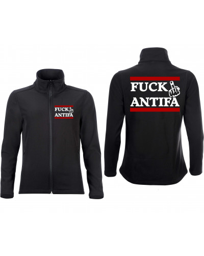 Bestickte Damen Softshell Jacke "2 Lagen" (Fuck Antifa)