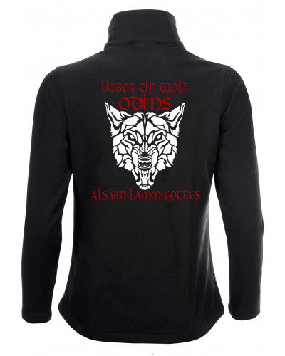 Bestickte Damen Softshell Jacke "2 Lagen" (Lieber ein Wolf Odins als ein Lamm Gottes)