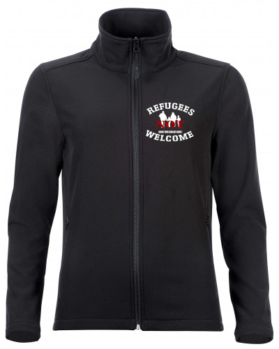Bestickte Damen Softshell Jacke "2 Lagen" (Refugees not welcome)