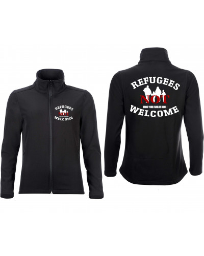 Bestickte Damen Softshell Jacke "2 Lagen" (Refugees not welcome)