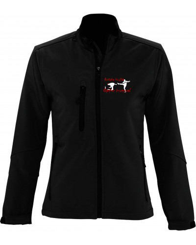 Bestickte Damen Softshell Jacke "3 Lagen" (Antifa heißt Opfer bringen)