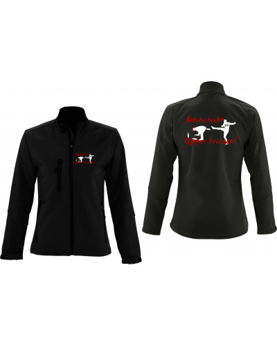 Bestickte Damen Softshell Jacke "3 Lagen" (Antifa heißt Opfer bringen)