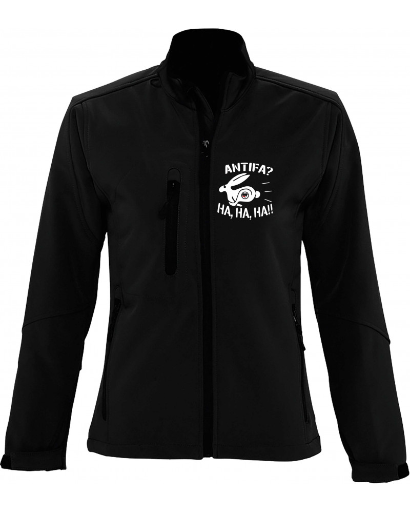Bestickte Damen Softshell Jacke "3 Lagen" (Antifa, ha ha ha)