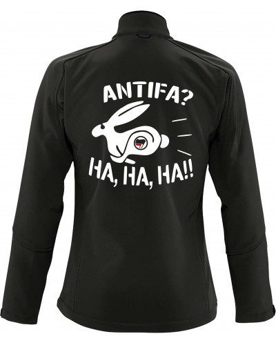 Bestickte Damen Softshell Jacke "3 Lagen" (Antifa, ha ha ha)