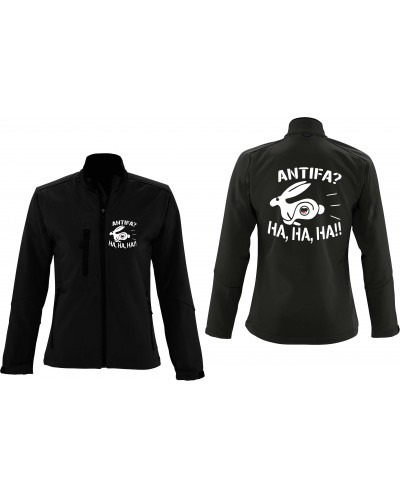 Bestickte Damen Softshell Jacke "3 Lagen" (Antifa, ha ha ha)