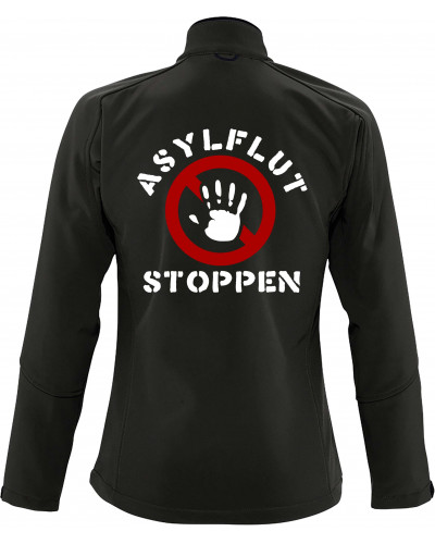 Bestickte Damen Softshell Jacke "3 Lagen" (Asylflut stoppen)