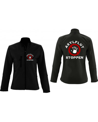 Bestickte Damen Softshell Jacke "3 Lagen" (Asylflut stoppen)