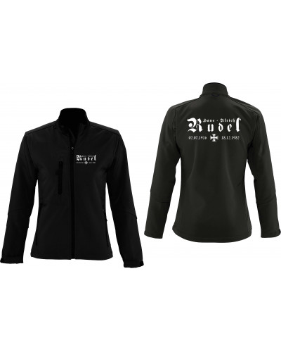 Bestickte Damen Softshell Jacke "3 Lagen" (Hans - Ulrich Rudel, Kreuz)