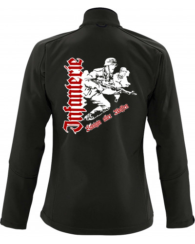 Bestickte Damen Softshell Jacke "3 Lagen" (Infanterie, Königin aller Waffen)