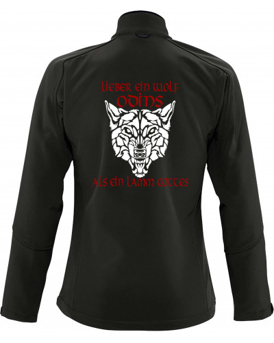 Bestickte Damen Softshell Jacke "3 Lagen" (Lieber ein Wolf Odins als ein Lamm Gottes)