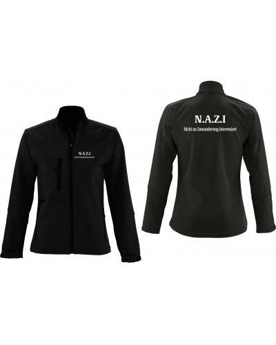 Bestickte Damen Softshell Jacke "3 Lagen" (Nazi nicht an Zuwanderung interessiert)