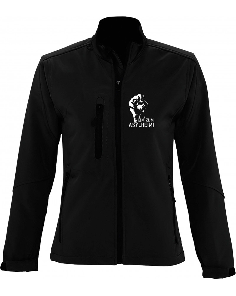 Bestickte Damen Softshell Jacke "3 Lagen" (Nein zum Asylheim)