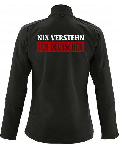 Bestickte Damen Softshell Jacke "3 Lagen" (Nix verstehen, ich deutscher)