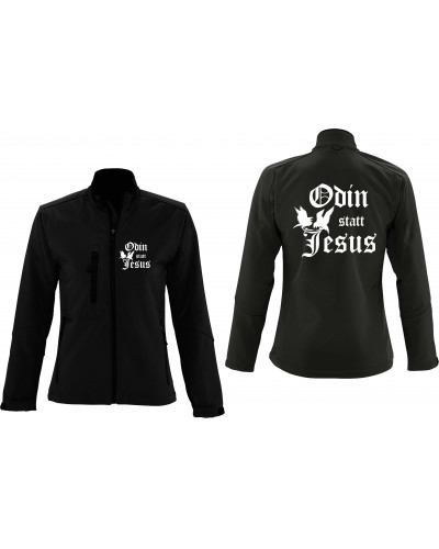 Bestickte Damen Softshell Jacke "3 Lagen" (Odin statt Jesus)