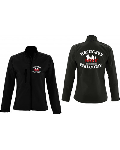 Bestickte Damen Softshell Jacke "3 Lagen" (Refugees not welcome)