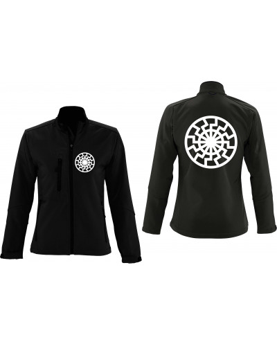 Bestickte Damen Softshell Jacke "3 Lagen" (Schwarze Sonne)