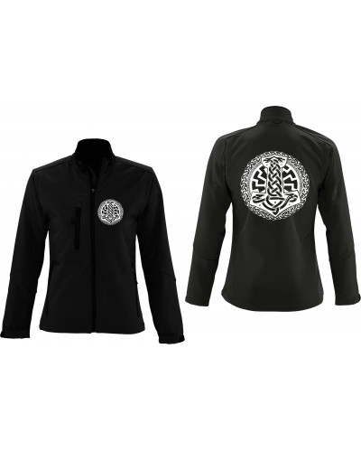 Bestickte Damen Softshell Jacke "3 Lagen" (Schwarze Sonne, Thorhammer)