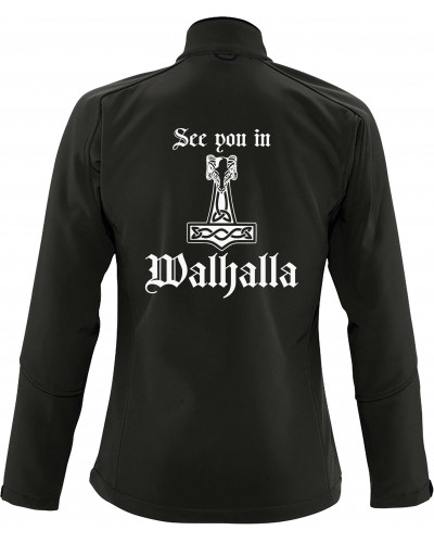 Bestickte Damen Softshell Jacke "3 Lagen" (See you in Walhalla Thorhammer)