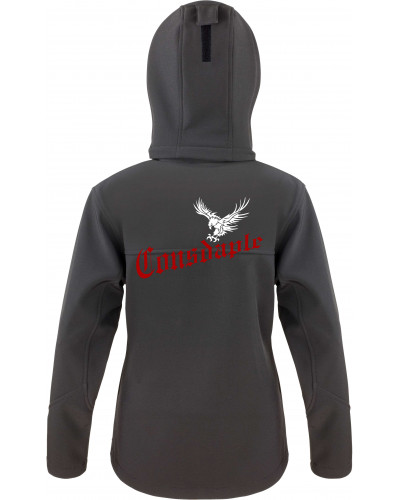 Bestickte Damen Softshell Kapuzenjacke (Consdaple, Adler im Flug)