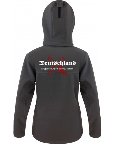 Bestickte Damen Softshell Kapuzenjacke (Deutschland für Familie, Volk und Vaterland)