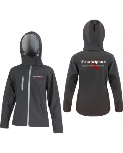 Bestickte Damen Softshell Kapuzenjacke (Deutschland für Familie, Volk und Vaterland)