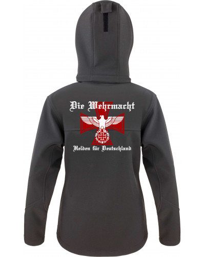 Bestickte Damen Softshell Kapuzenjacke (Die Wehrmacht, Helden für Deutschland)