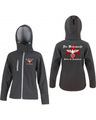 Bestickte Damen Softshell Kapuzenjacke (Die Wehrmacht, Helden für Deutschland)