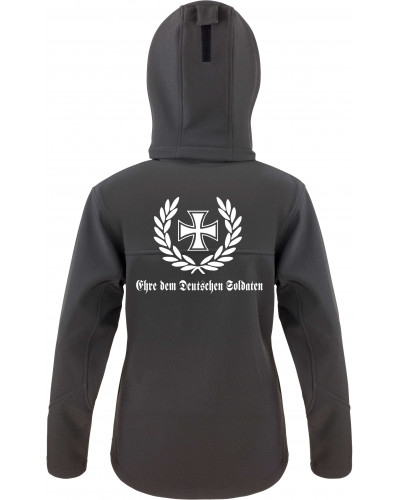 Bestickte Damen Softshell Kapuzenjacke (Ehre dem Deutschen Soldaten)
