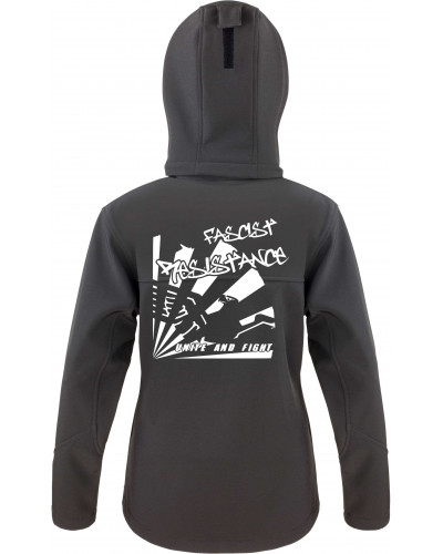 Bestickte Damen Softshell Kapuzenjacke (Fascist Resistance)
