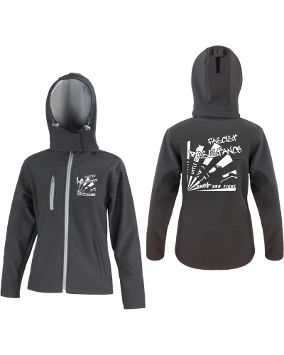 Bestickte Damen Softshell Kapuzenjacke (Fascist Resistance)