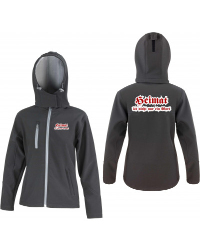 Bestickte Damen Softshell Kapuzenjacke (Heimat ist nicht nur ein Wort)
