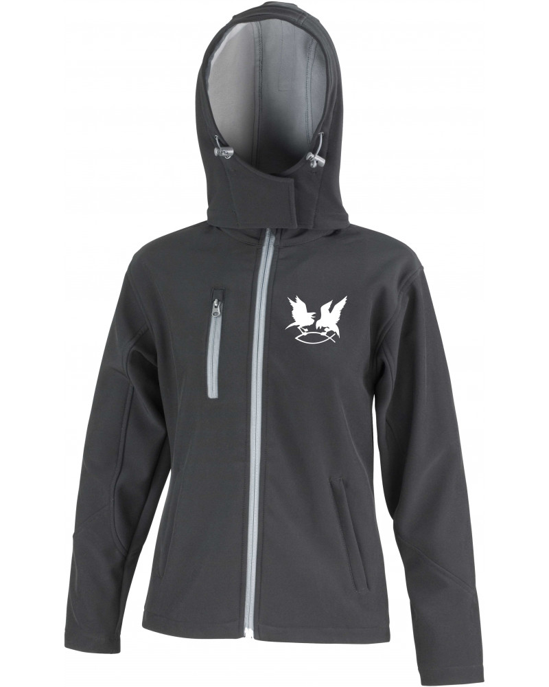 Bestickte Damen Softshell Kapuzenjacke (Hugin Munin)