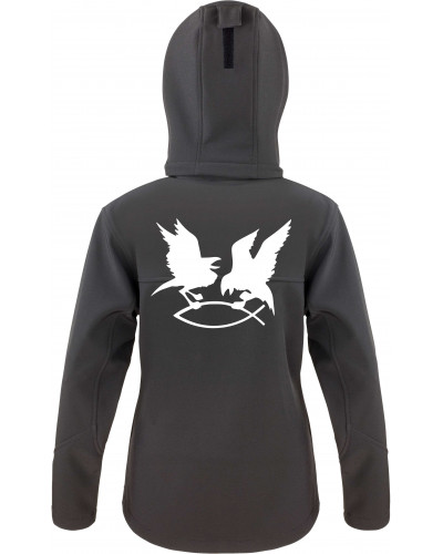Bestickte Damen Softshell Kapuzenjacke (Hugin Munin)