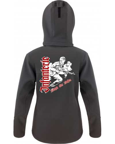 Bestickte Damen Softshell Kapuzenjacke (Infanterie, Königin aller Waffen)