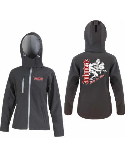 Bestickte Damen Softshell Kapuzenjacke (Infanterie, Königin aller Waffen)