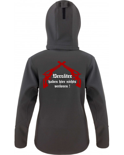 Bestickte Damen Softshell Kapuzenjacke (Kameradschaft mehr als nur ein Wort)