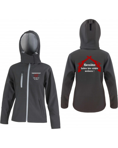 Bestickte Damen Softshell Kapuzenjacke (Kameradschaft mehr als nur ein Wort)